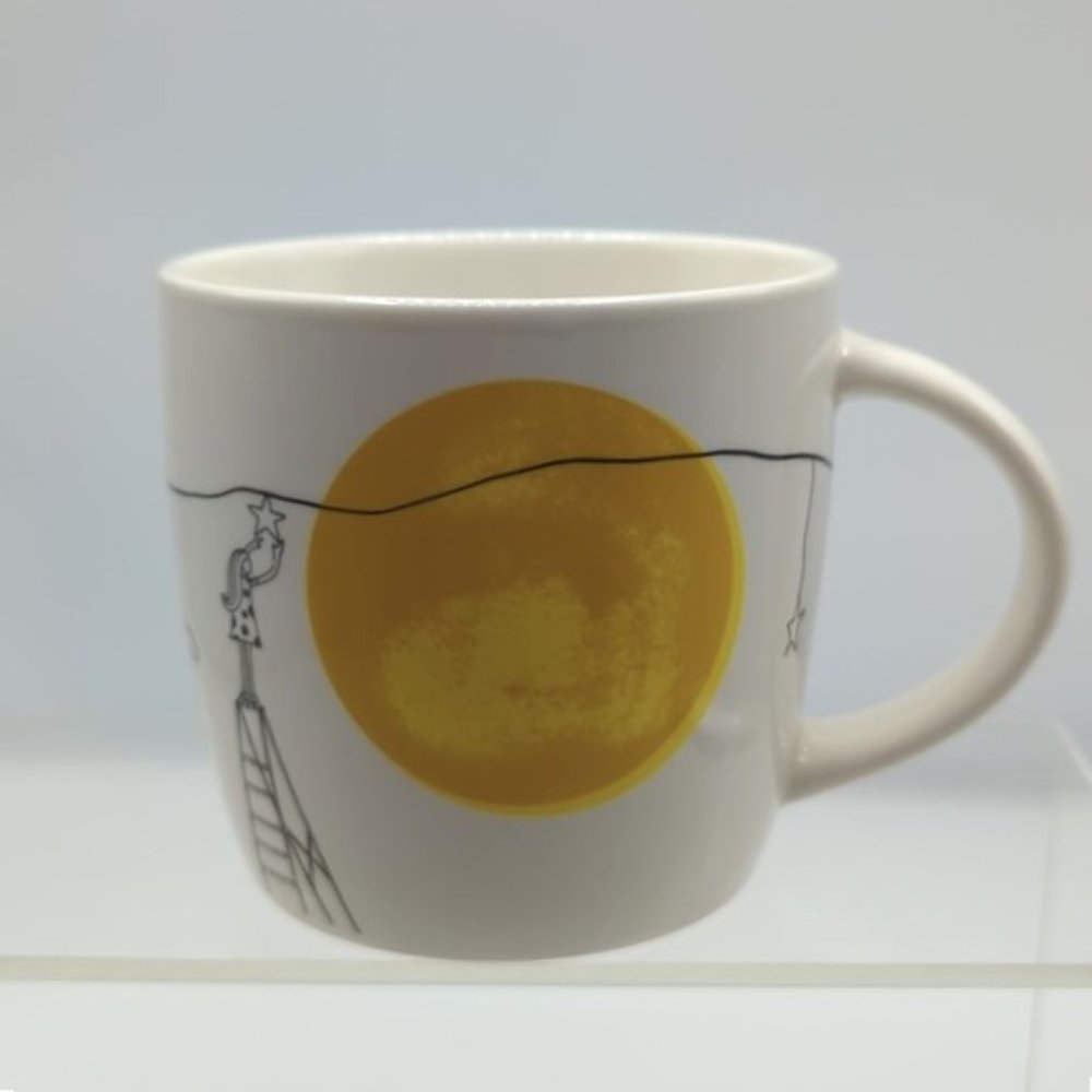 Starbucks Yellow Harvest Moon Girl Hanging Stars Mug 14 0z.
